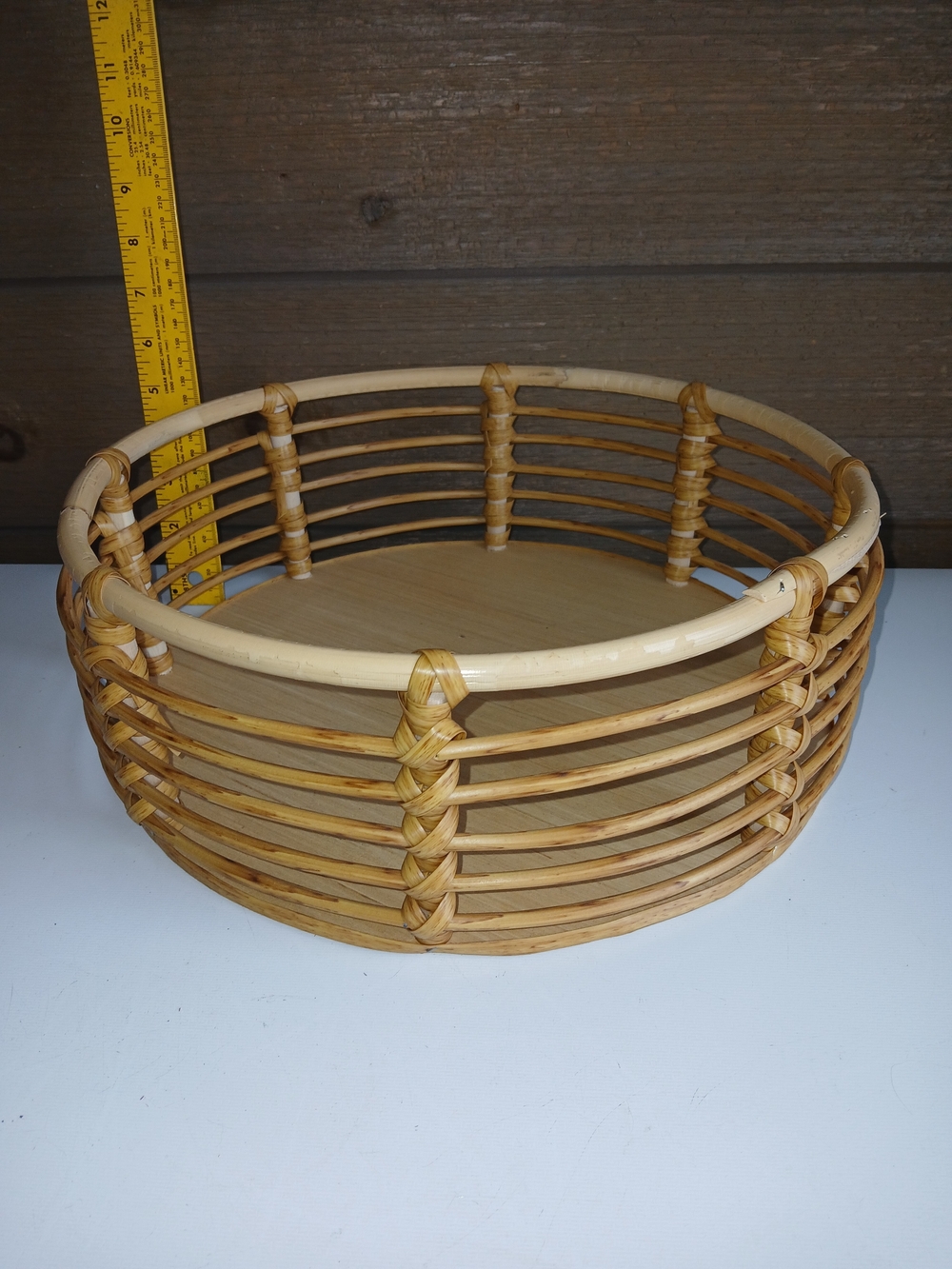 Antique Wicker Basket Tray Wood Bottom Bamboo Rattan Basket Mid Century Vintage